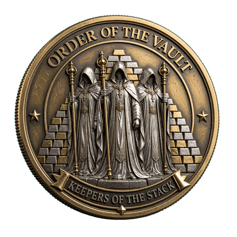 Keepers of the Stack coin, antique bronze finish — front