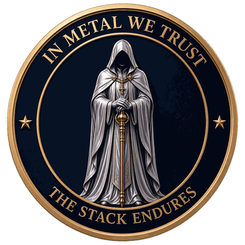 Keepers of the Stack coin, navy enamel finish — reverse